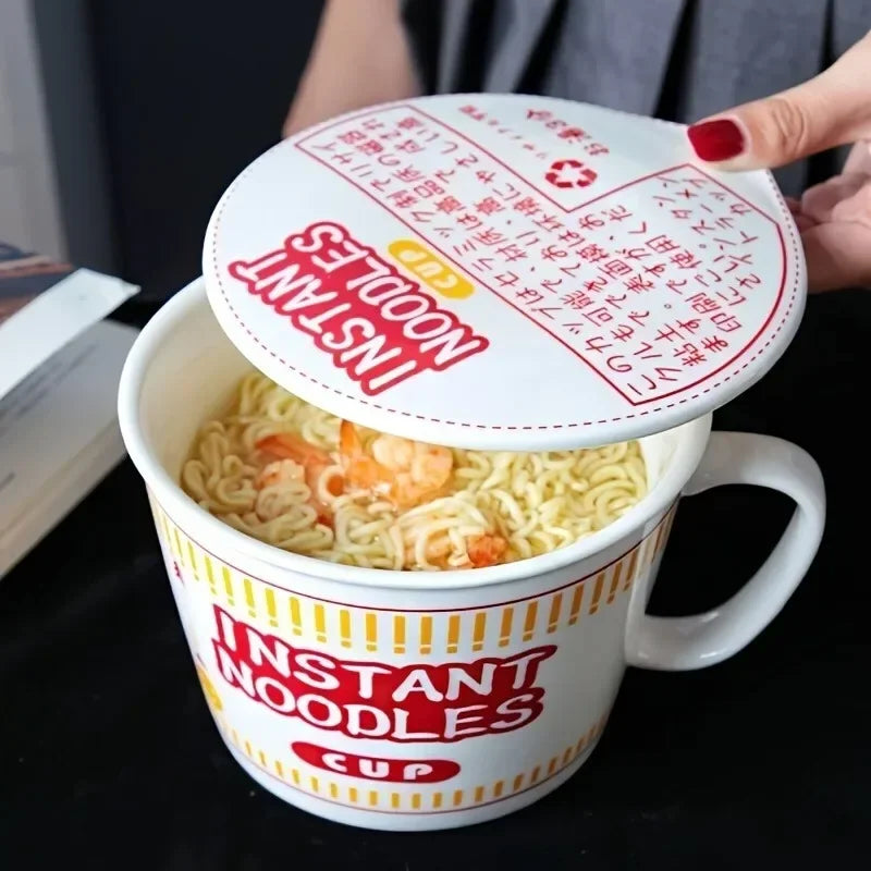 1 tigela de cerâmica de grande capacidade para macarrão instantâneo com tampa, perfeita para dormitórios e cozinhas domésticas - mantenha seu macarrão fresco e aquecido
