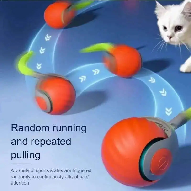 Bola de brinquedo interativa inteligente para gatos, bola rolante automática com cauda falsa, brinquedo elétrico recarregável por USB para animais de estimação, para provocação e treinamento