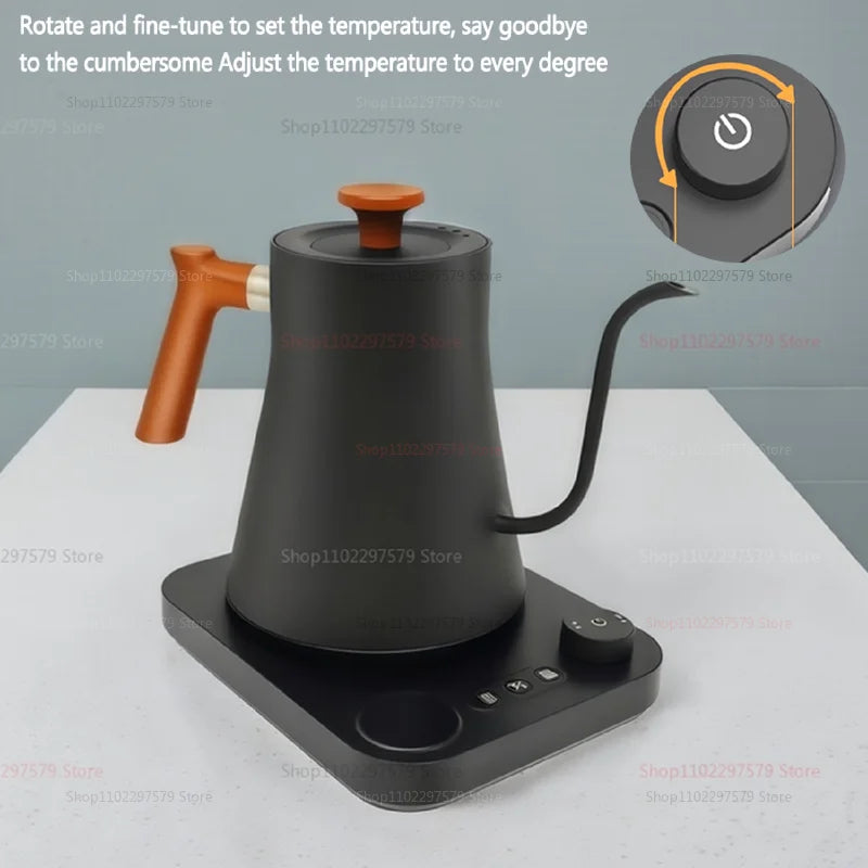 Chaleira elétrica de café coado de 0,9 L, bule de aço inoxidável com controle preciso de fluxo para café preparado à mão e infusão por gotejamento
