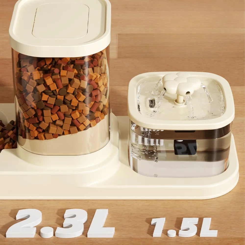 Alimentador automático para animais de estimação 2 em 1, fonte de água, tigela de comida para cães e gatos com fluxo circulante, antiderrapante, à prova de respingos, prato de alimentação lenta