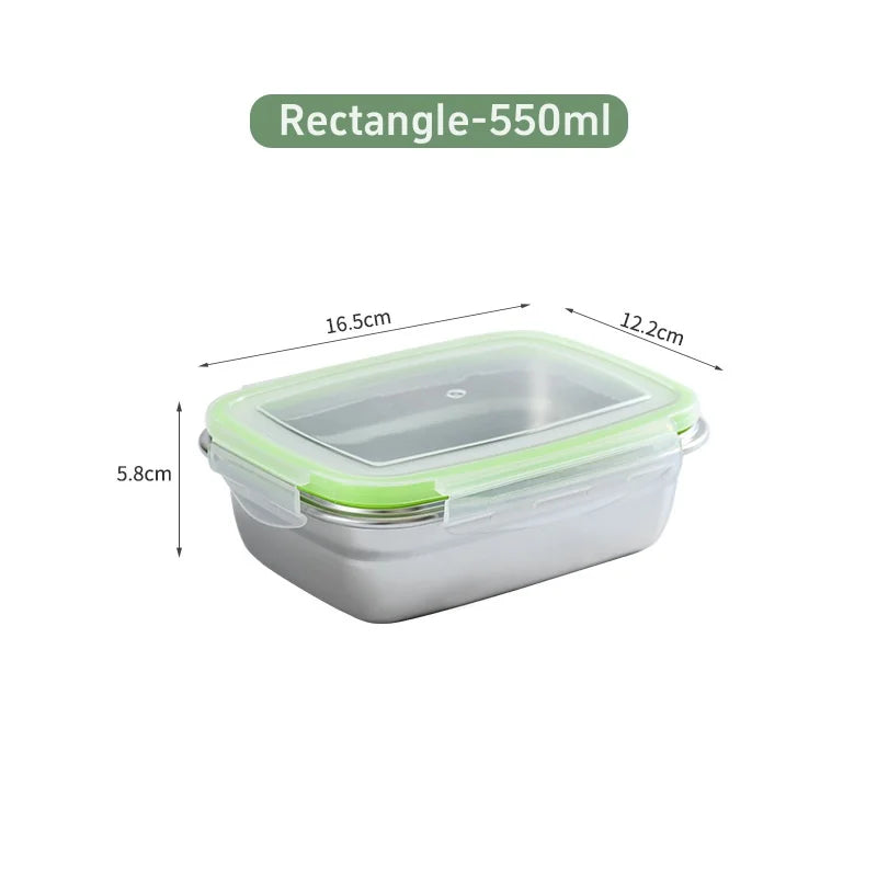 Caixa de armazenamento refrigerada de aço inoxidável 304, caixa de almoço selada à prova de vazamentos, caixa de frutas com tampa, recipiente para bolinhos, caixa de armazenamento refrigerada