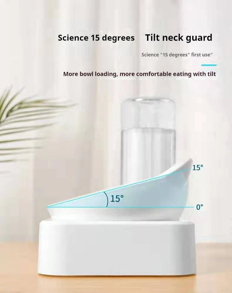 Tigelas duplas para cães e gatos, tigelas para água e comida inclinadas 15 graus, tigelas elevadas para gatos com garrafa de água automática - alimentador para animais de estimação