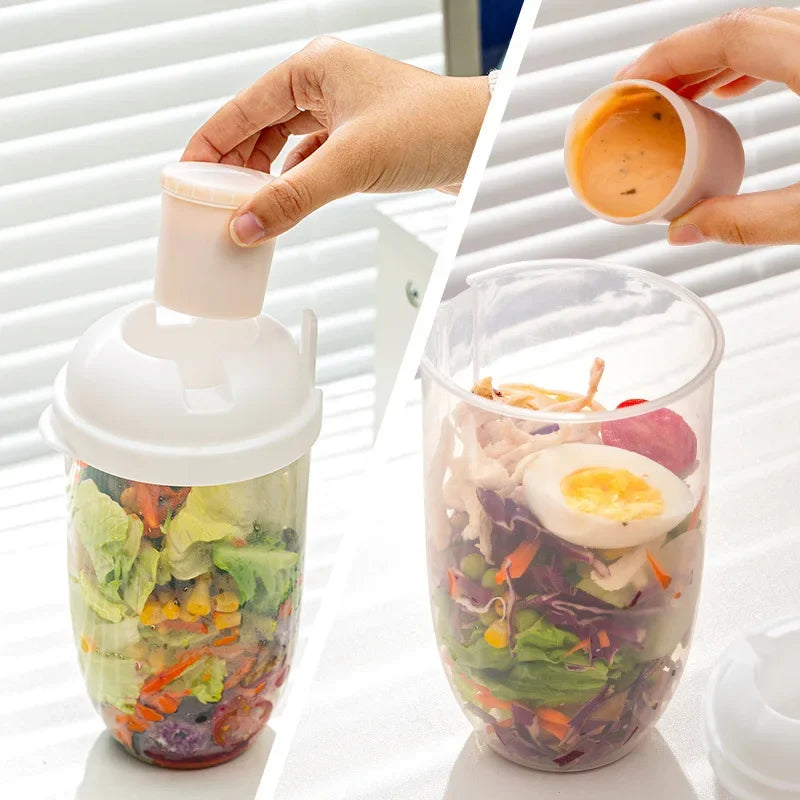 1 peça/copo de salada portátil, tigela de salada de café da manhã com garfo, lancheira escolar, armazenamento de alimentos, caixa bento, iogurte, aveia, cereal, leite, copo