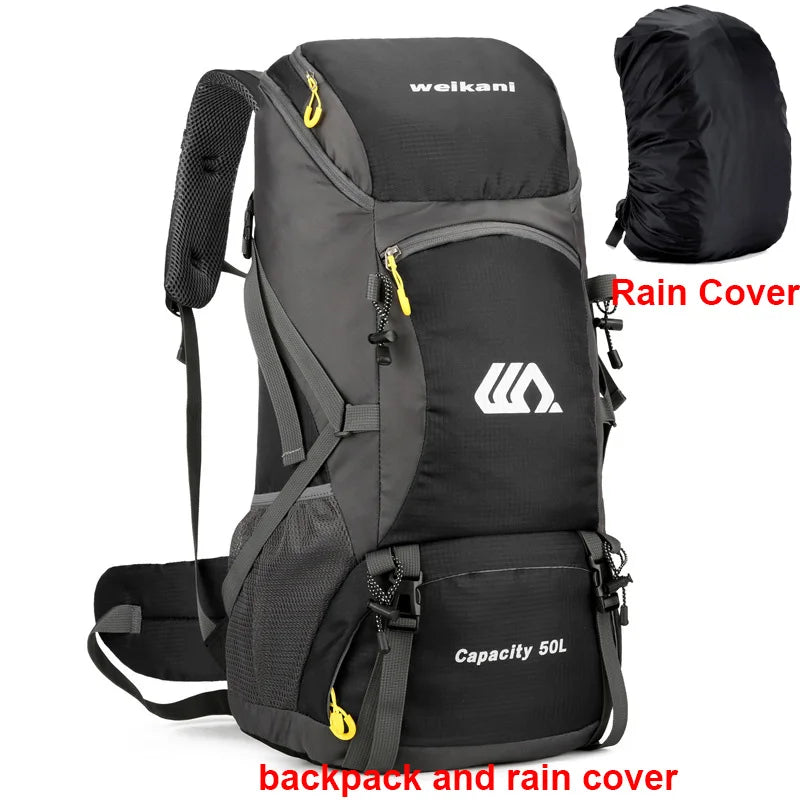 Mochila de viagem 50L para acampamento, masculina, grande, para trilhas, mochila turística, à prova d'água, para esportes ao ar livre, escalada, montanhismo, bagagem