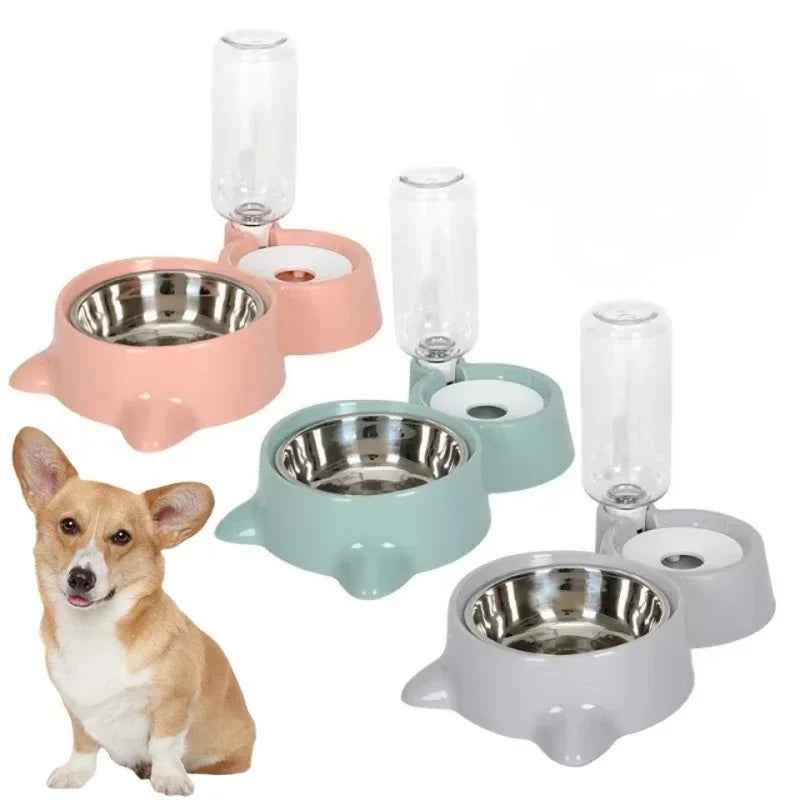 Tigela de comida para animais de estimação, recipiente de comida com armazenamento automático de água e equipado com dispensador de água para animais de estimação 2 em 1 dispensador de água para tigela de gato