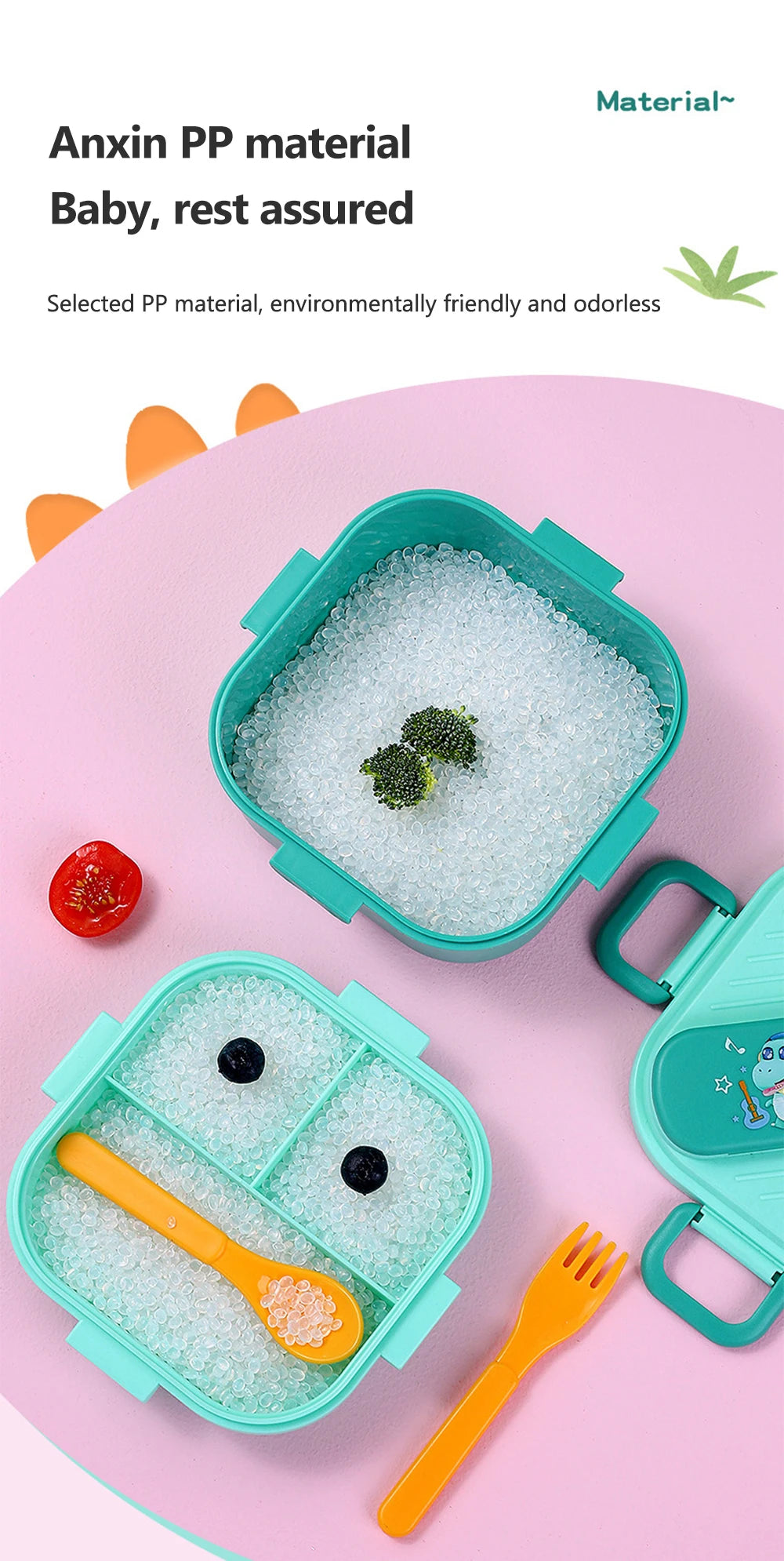 Lancheira de unicórnio com 3 grades para crianças, estudantes, sanduíche, frutas, recipiente para armazenamento de alimentos, caixa de bento de desenho animado para acampamento escolar