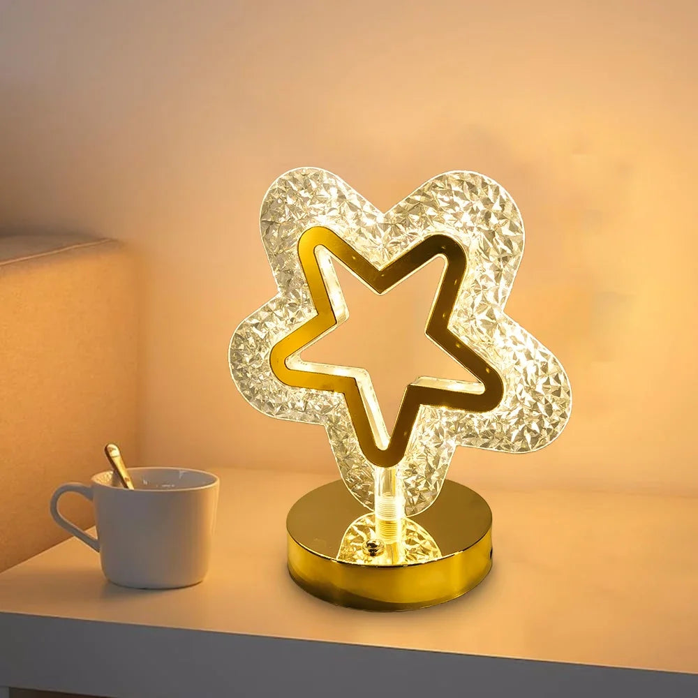 Luminária de mesa com estrela e lua, LED, iluminação decorativa, luz noturna, recarregável por USB, luz de cabeceira, luz noturna com lua e estrela