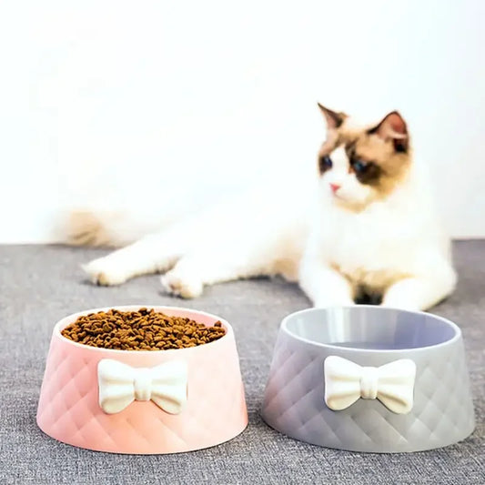 Tigelas de comida para cães de estimação, tigela de alimentação para filhotes com laço adorável, tigela de alimentação para gatos com laço para água, tigelas de alimentação para animais de estimação com laço doce princesa