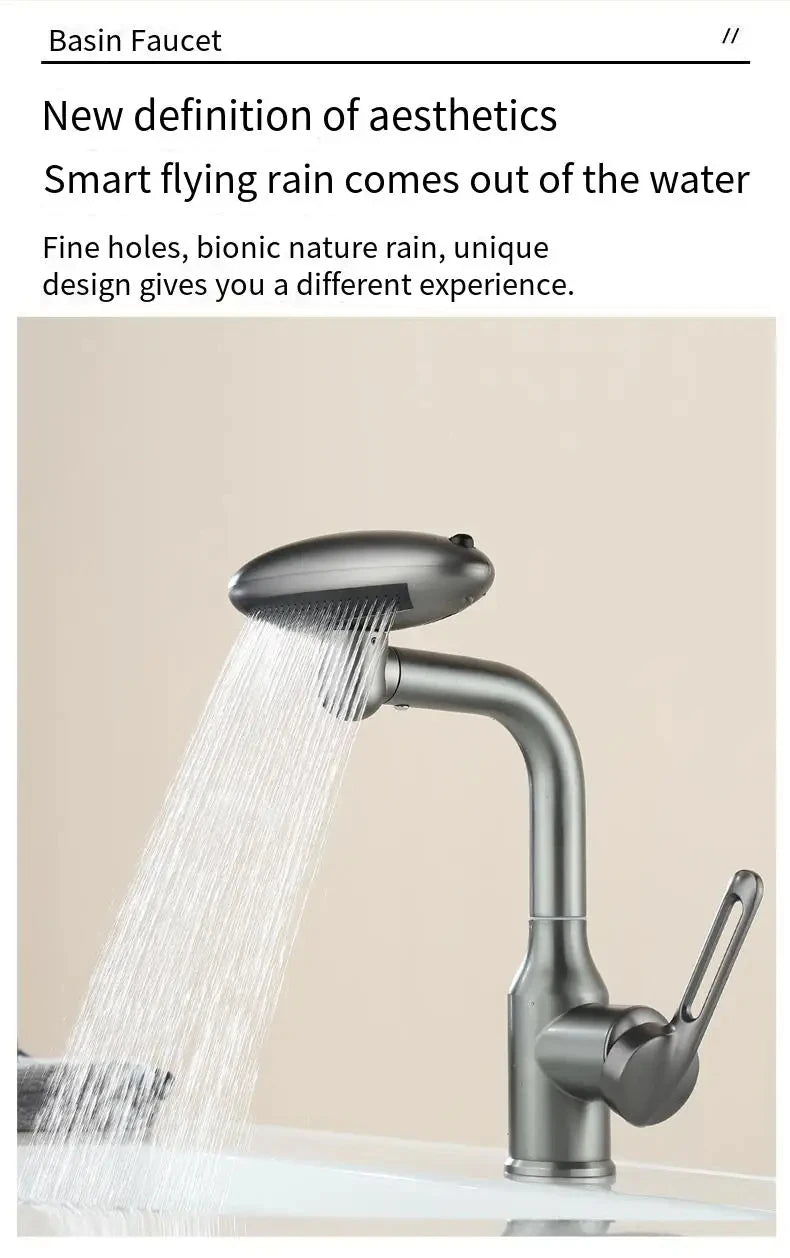 Torneira multifuncional para cascata, 4 modos de saída de água, torneira de água quente, rotação 360°, água quente e fria, névoa
