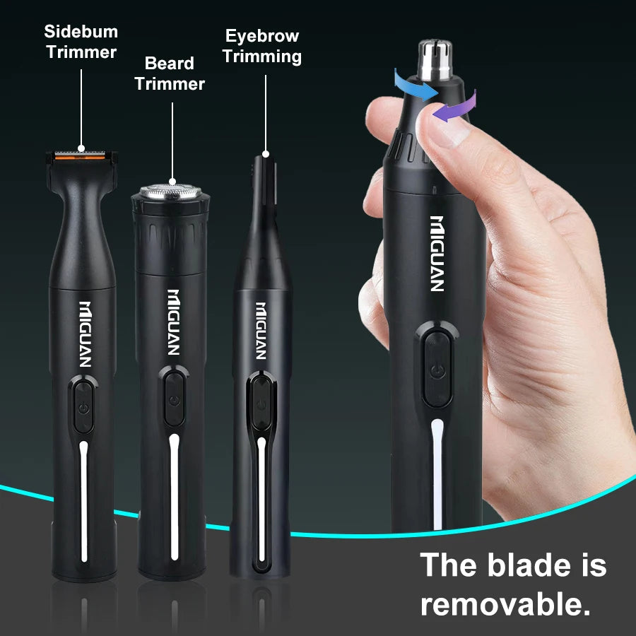 Kit de cuidados pessoais profissional 4 em 1, aparador de pelos do nariz e das orelhas recarregável por USB, barbeador para barba e sobrancelhas, utensílios de cuidados pessoais masculinos