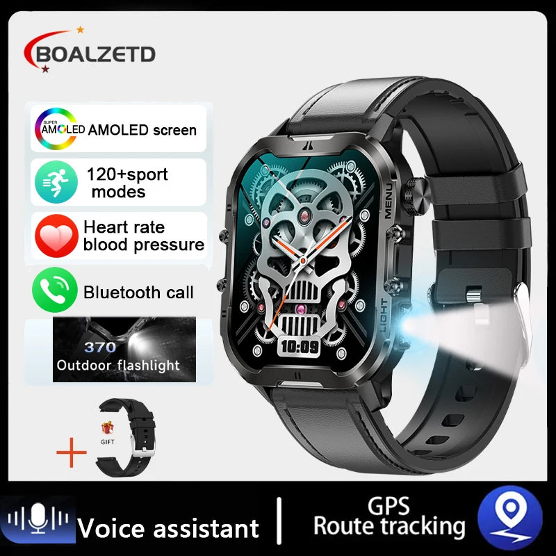 Novo relógio inteligente militar Xiaomi 2024 para homens, esportes ao ar livre, lanterna, fitness, monitor de saúde, 1,96" BT Call Smartwatch