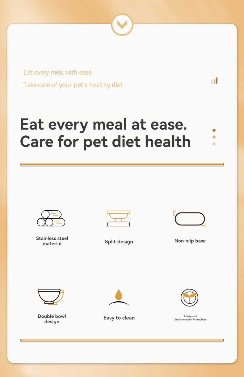 Tigela de comida para gatos com base de PP e laço, alimentador de gatos em aço inoxidável, tigela dupla para alimentação de cães e bebedouros, suprimentos para animais de estimação