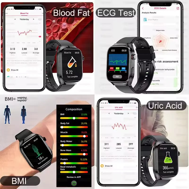 Novo 2025 para Huawei Três altas pressão arterial Smartwatch ECG Ácido Úrico Frequência Cardíaca Relógio Análise Corporal Monitoramento de Saúde Relógios