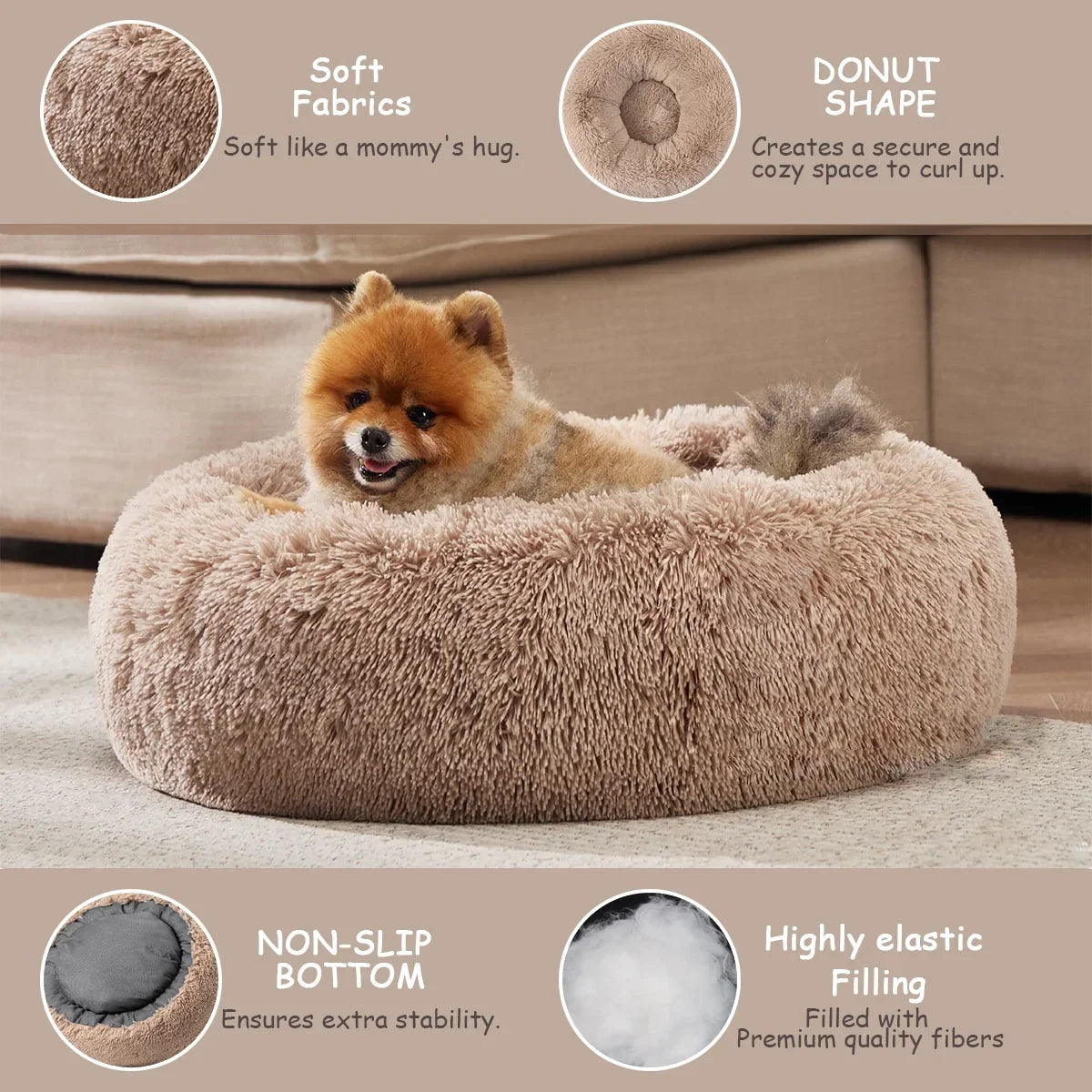 Cama redonda para animais de estimação para cães grandes, médios e pequenos, cama macia para gatos, cama longa e macia para cães, casa para cães, casa quente para dormir no inverno
