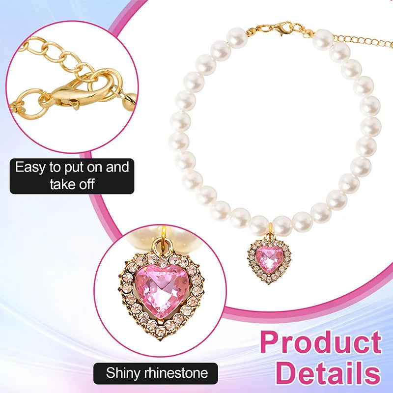 Pet Pearl Adjustable Collar Cat Jewelry Pendant Princess Gem Necklace Dog Sweet Decorations Puppy Rhinestone Collar Accesorios