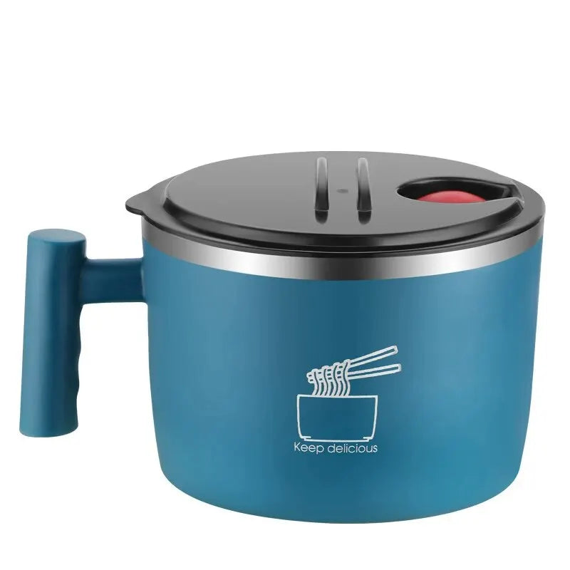 Tigela de aço inoxidável com tampa para macarrão instantâneo, tigela de drenagem selada e portátil para utensílios de cozinha, parceiro de macarrão instantâneo