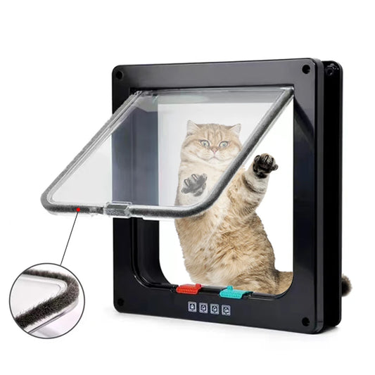 Porta para gatos à prova de intempéries com trava de 4 vias para gatos de até 9 kg para portas internas, armários, portas de garagem, 4 tamanhos de porta para animais de estimação