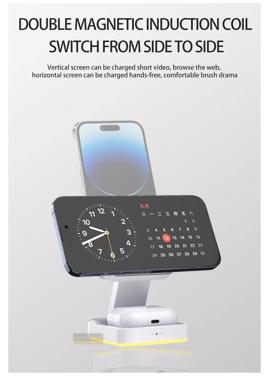 Suporte magnético dobrável 3 em 1 para carregador sem fio para iPhone 16, 15, 14, 13, 12, iWatch 9, AirPods 3 e 2, suporte para estação de carregamento rápido