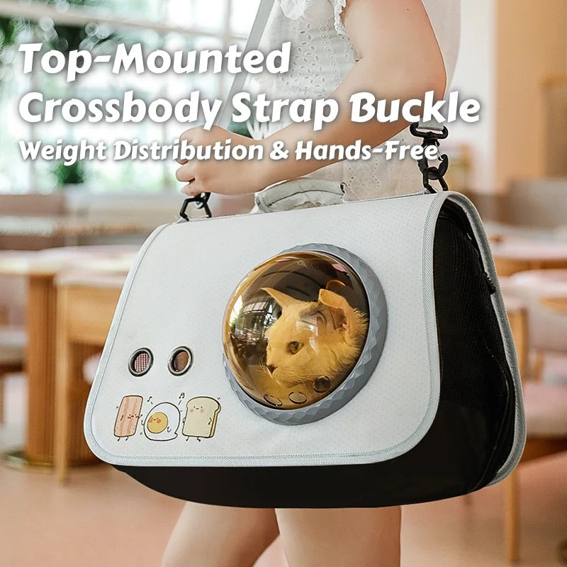 Mochila dobrável para transporte de gatos – Design fofo de desenho animado com aberturas de ventilação e alça de ombro, bolsa de viagem para animais de estimação para gatos