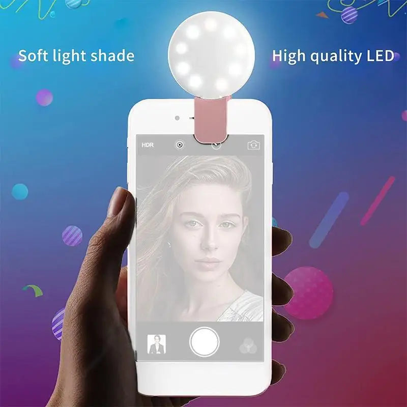 Luz de preenchimento universal para selfies em celulares, lâmpada LED portátil para vídeos ao vivo, acessórios para smartphones e iPhone, luz com clipe de carregamento USB