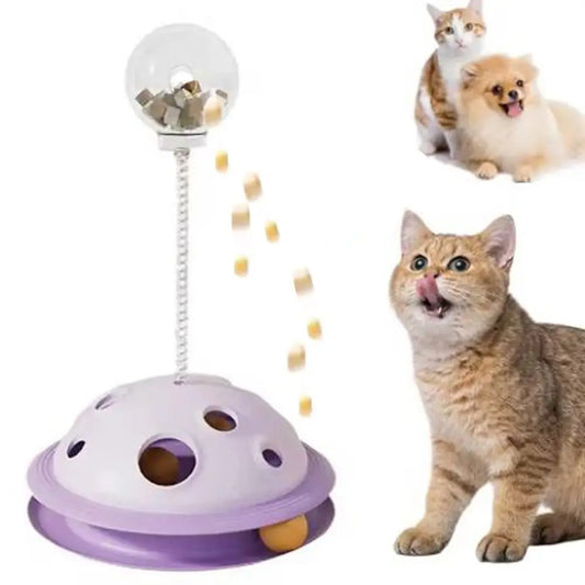 Bola de comida de plástico para gatos, brinquedo giratório interativo destacável com haste de mola, pista para gatos, bolas de brinquedo para gatinhos
