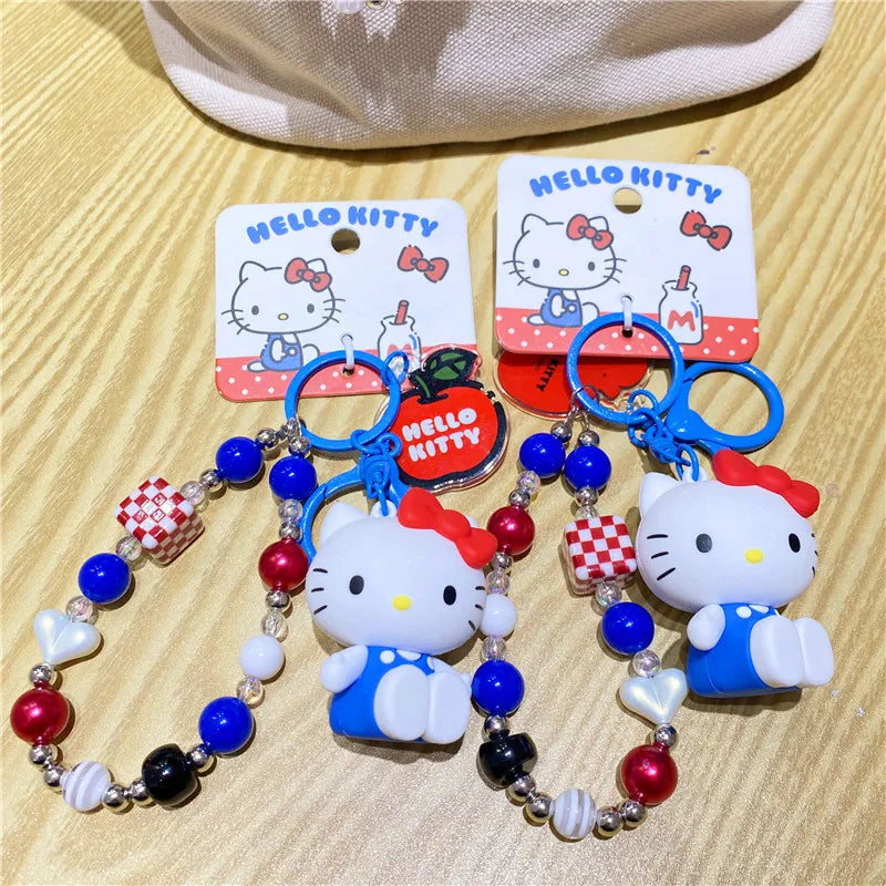 Atacado Sanrio Chaveiro Hello Kitty Mochila Escolar Pingente Kawaii Kt Vermelho Azul Branco Desenho Animado Chave Kitty TV Chaveiro com Contas Presente para Meninas