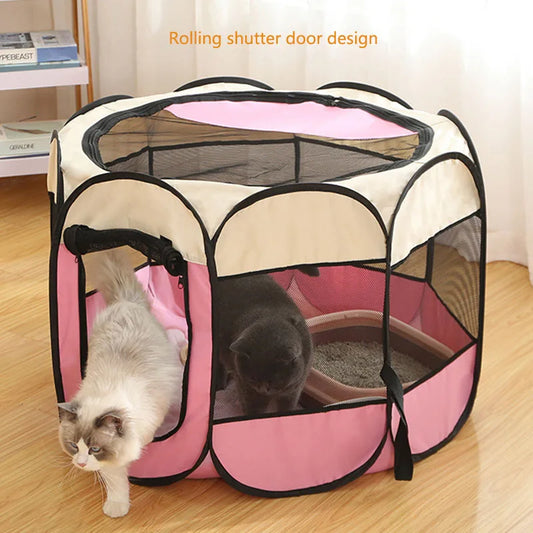 Sala de parto para cães e gatos, gaiola octogonal para animais de estimação, cerca respirável, tenda, tecido Oxford resistente a arranhões, ninho dobrável para cães e gatos