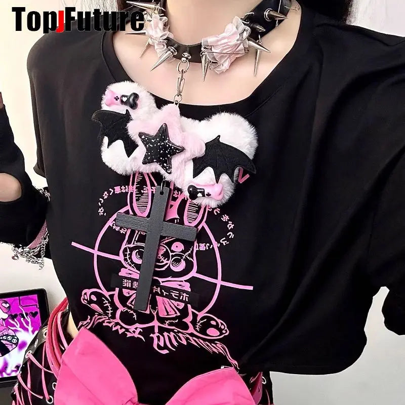 Mulheres Y2K Garota sangrenta punk Harajuku Gótico Lolita doente ferido colar curto Halloween cosplay adereços subcultura Gargantilhas Gargantilha