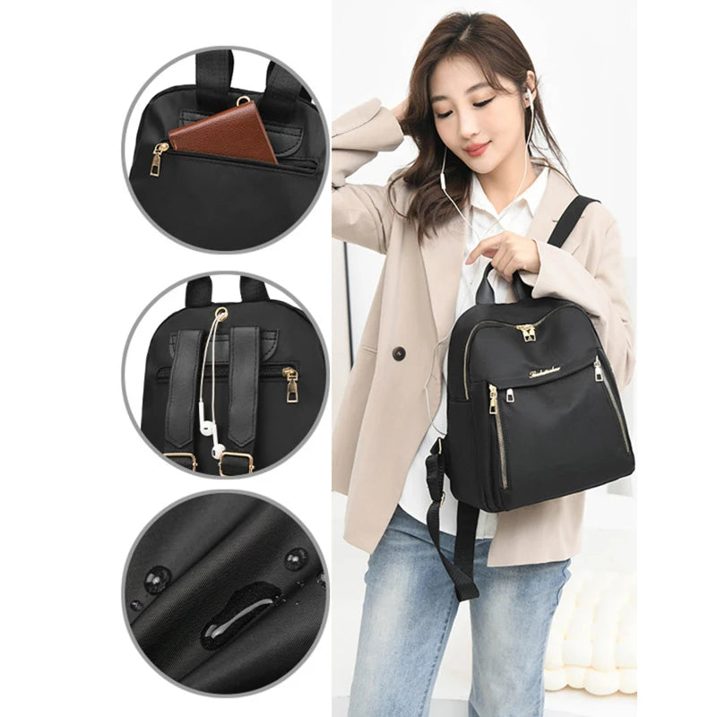 Mochila feminina de viagem casual à prova d'água Oxford bolsa de ombro feminina grande capacidade bolsa preta bolsa escolar