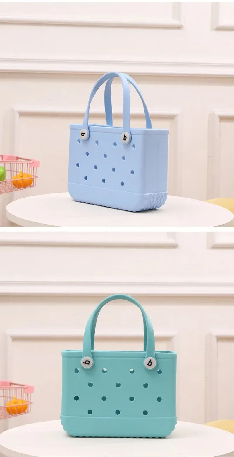Cesta de armazenamento de verão à prova d'água Mini bolsa de praia infantil Bolsa de compras feminina Bolsa de compras de borracha para piquenique Bolsa de gelatina Bolsa de compras infantil