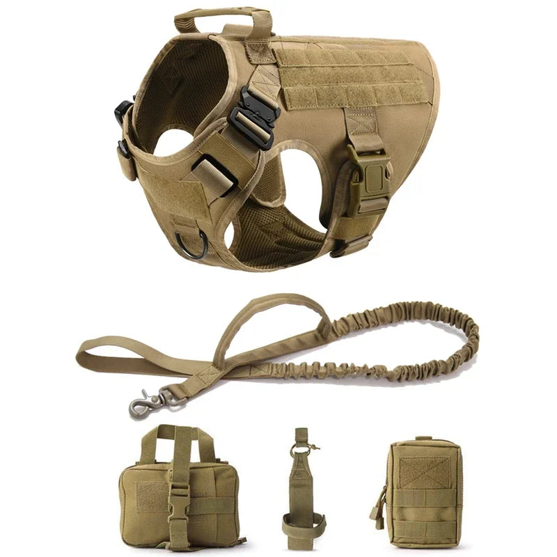 Colete militar tático para animais de estimação, pastor alemão, golden retriever, conjunto de arreios e guia para cães de todas as raças