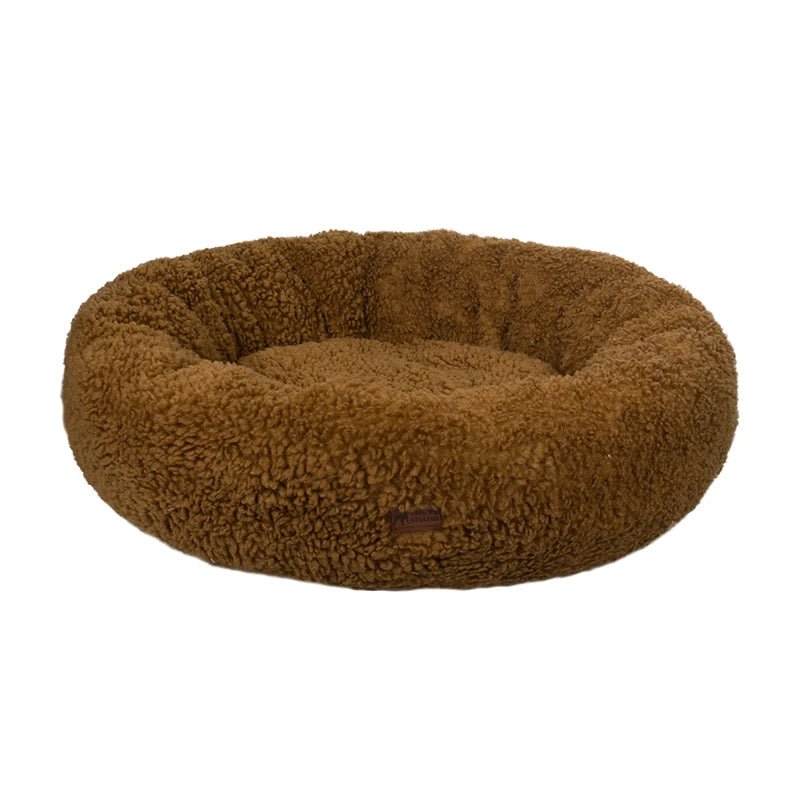 Fabricante atacadista de pelúcia macia de lã de luxo para animais de estimação, almofada redonda, donut, cama calmante para cães e gatos, canil