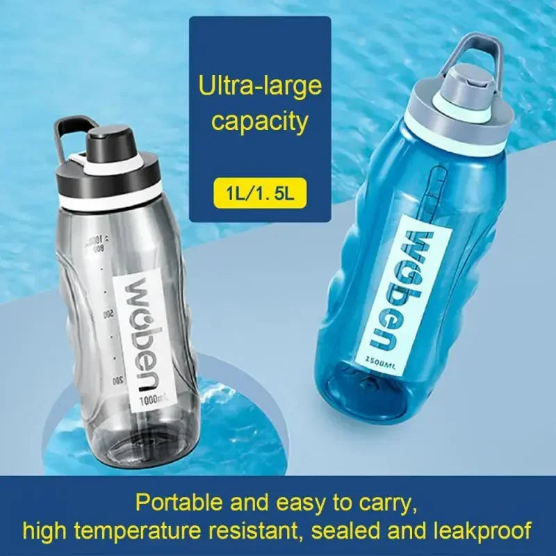 Copo de água à prova de vazamento de 1/1,5L, garrafa de água de plástico ecológico, garrafa esportiva, grande capacidade, garrafa de água de viagem flip