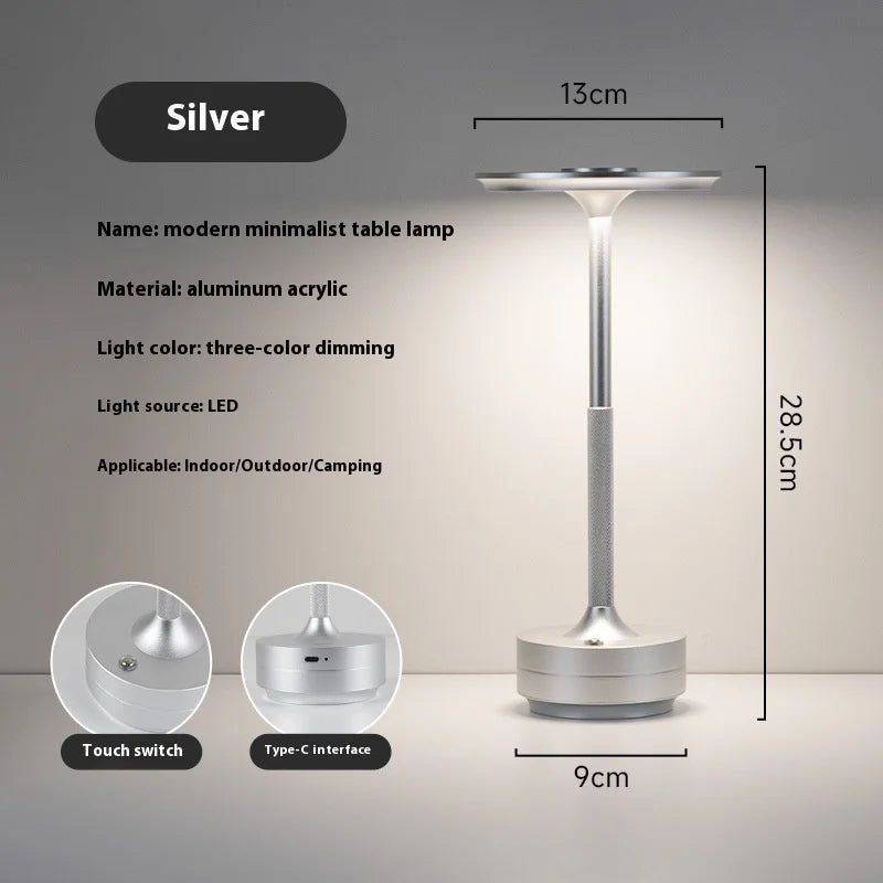 Luminária de mesa com carregamento USB, luminária de mesa de alumínio para restaurante e bar, ambiente de escurecimento, interruptor de toque com carregamento USB, decoração