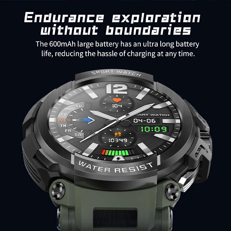Novo Smartwatch Masculino 2025 com Tela HD de 1,5" e Chamadas Militares, IP68 à Prova D'água, 100 Modos Esportivos, com Bateria Grande de 600mAh