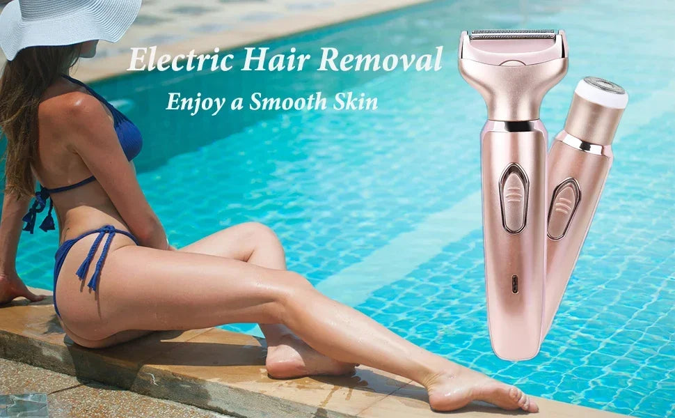 Aparador de pelos elétrico portátil 2 em 1, depilador, depilador facial feminino, área íntima, para remoção de pelos corporais, barbeador sexual, biquíni, púbico, rosa