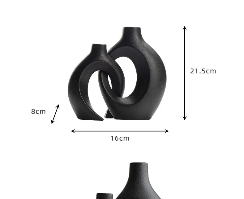 Vaso de cerâmica vazado, 2 para decoração moderna de casa, vaso estilo donut boho, vaso decorativo minimalista preto e branco