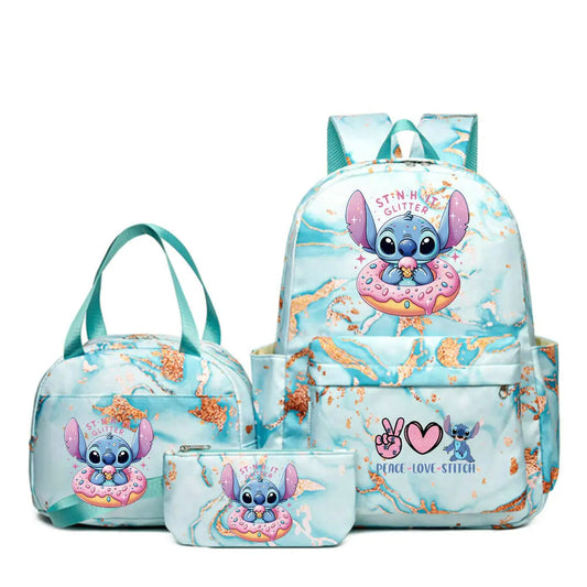 Mochila Lilo Stitch 3 peças/conjunto para meninas, meninos, estudantes, adolescentes, crianças, presente de aniversário, mochila escolar casual feminina