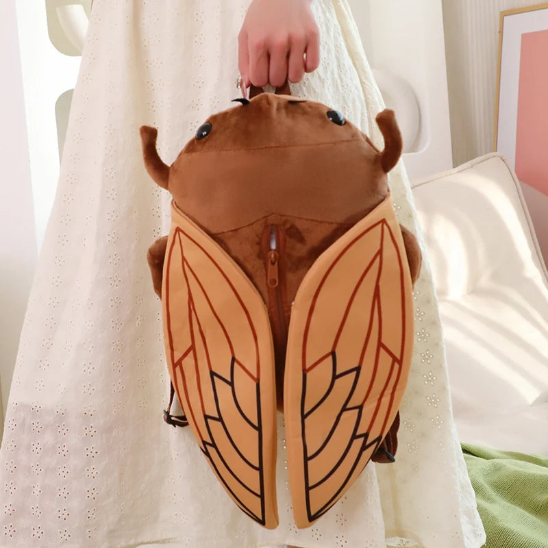 Mochila de pelúcia criativa engraçada de 45 cm, inseto, cigarra, besouro, marrom, verde, brinquedo de pelúcia macio para meninos e meninas