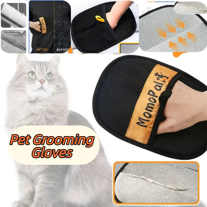 Luvas de tosa para animais de estimação atualizadas, escova de pelos de gatos, luvas para remoção de pelos de animais de estimação, escova dupla, ferramenta de limpeza antiestática para gatos, luvas para remoção de pelos