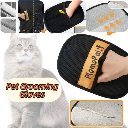 Luvas de tosa para animais de estimação atualizadas, escova de pelos de gatos, luvas para remoção de pelos de animais de estimação, escova dupla, ferramenta de limpeza antiestática para gatos, luvas para remoção de pelos