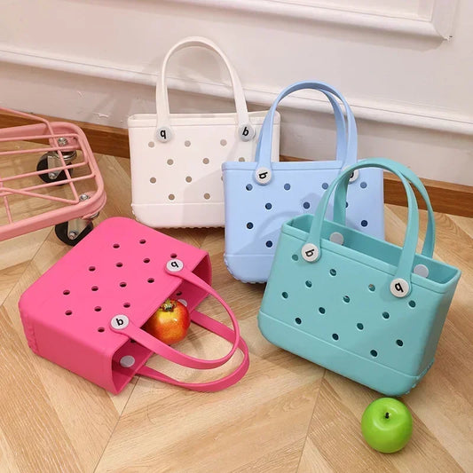 Cesta de armazenamento de verão à prova d'água Mini bolsa de praia infantil Bolsa de compras feminina Bolsa de compras de borracha para piquenique Bolsa de gelatina Bolsa de compras infantil