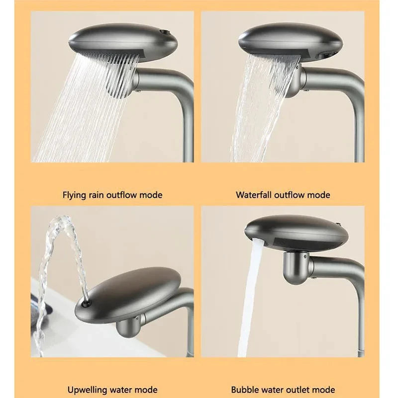 Torneira multifuncional para cascata, 4 modos de saída de água, torneira de água quente, rotação 360°, água quente e fria, névoa