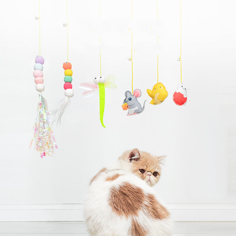 Brinquedos para gatos de estimação, vara engraçada, gatinho, auto-alta, corda elástica, forma de libélula, pena, sino, vara provocante, balanço pendurado, milhares