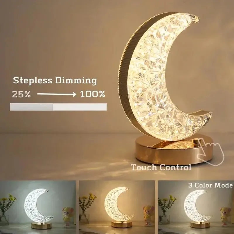 Luz noturna de trilho de cristal 3D com controle de toque para quarto de meninas, lâmpada de mesa ambiente LED USB para decoração de casa e estética