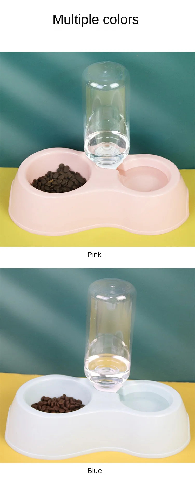 Tigela para gatos, tigela dupla para animais de estimação, tudo em um, para comer e beber água, antiderrapante, com refil automático de água