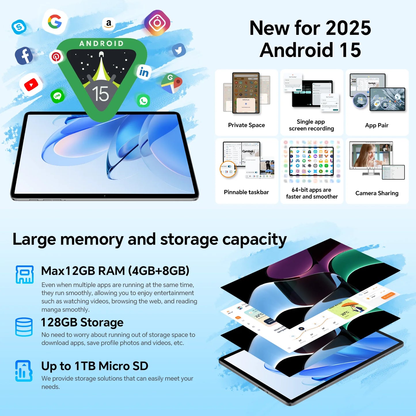 Tablet Teclast P30T Android 15 10.1" IPS Max 12GB RAM 128GB ROM T606 8-core 6000mAh Teclado/Capa/Mouse/Caneta/Fone de Ouvido/Suporte