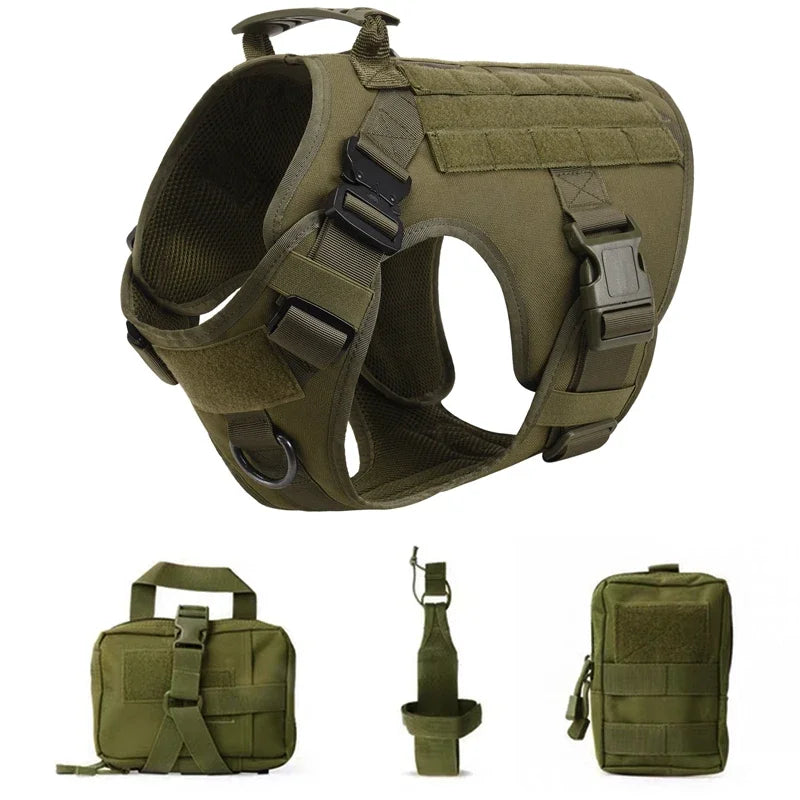 Colete militar tático para animais de estimação, pastor alemão, golden retriever, conjunto de arreios e guia para cães de todas as raças