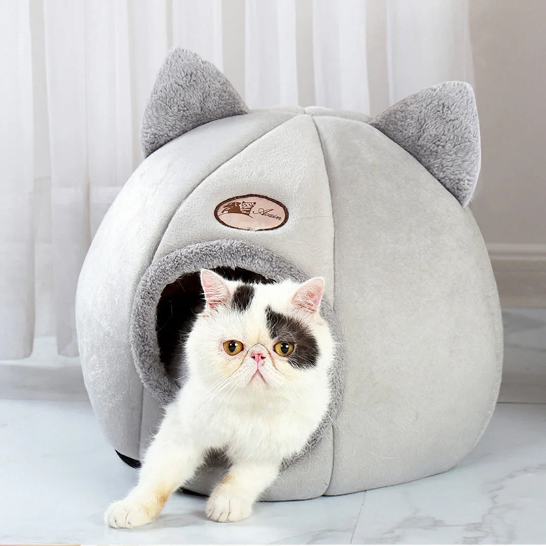 Cama para animais de estimação com orelhas de gato, cama para gatos pequenos, médios e grandes. Mantenha-se aquecido no inverno. Confortável e macio. Lavável à máquina.
