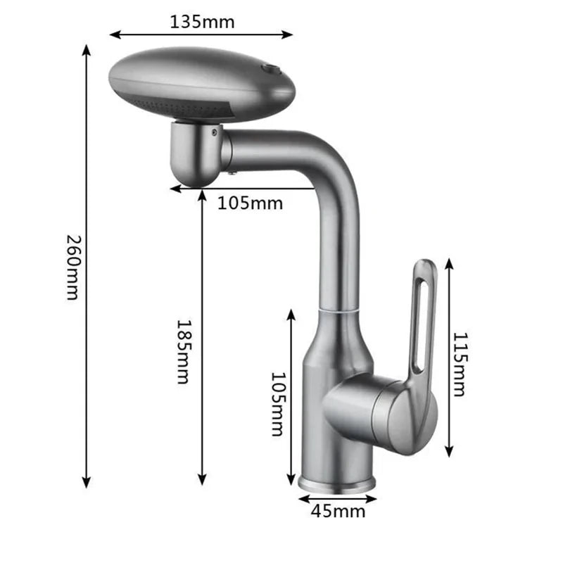 Torneira multifuncional para cascata, 4 modos de saída de água, torneira de água quente, rotação 360°, água quente e fria, névoa